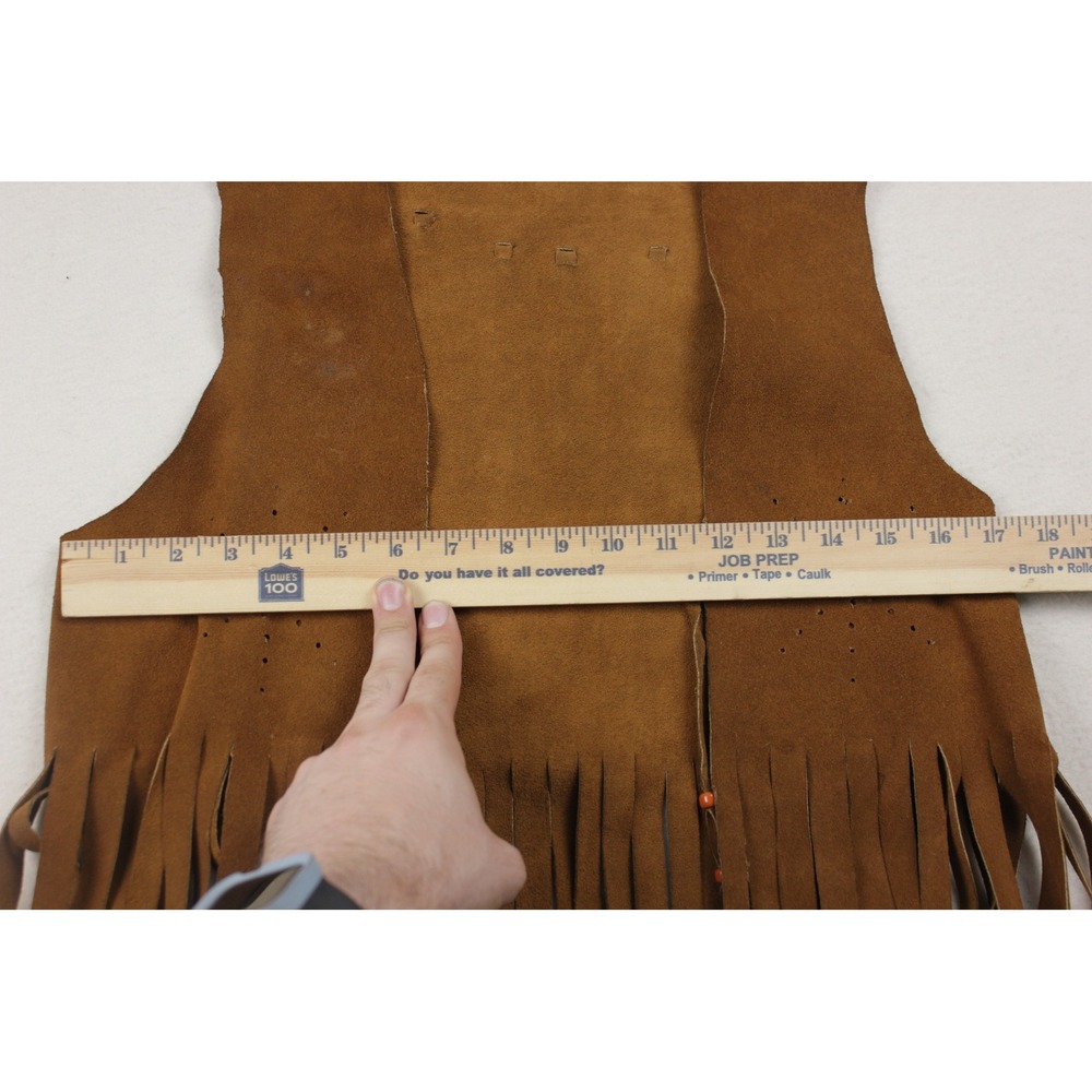 Vintage Brown Suede Leather Fringe Vest Beaded Hippie Festival Western Boho - Picture 4 of 7